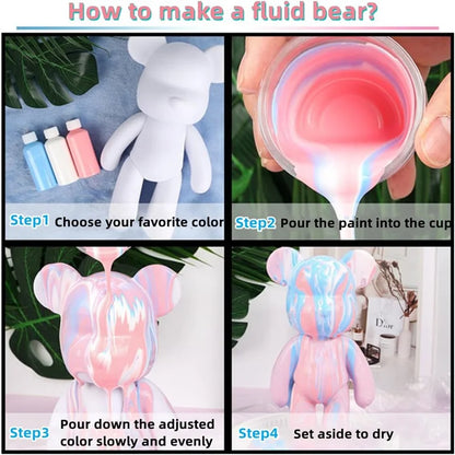 Creative Fluid Bear Handmade DIY Painting Violent Bear Sculpture White Mold Doll Figurine Toys Animal Bear Home Decor Ornaments