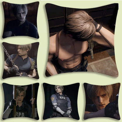 Cartoon Leon Kennedy pillow cover featuring six different designs with character poses and expressions.