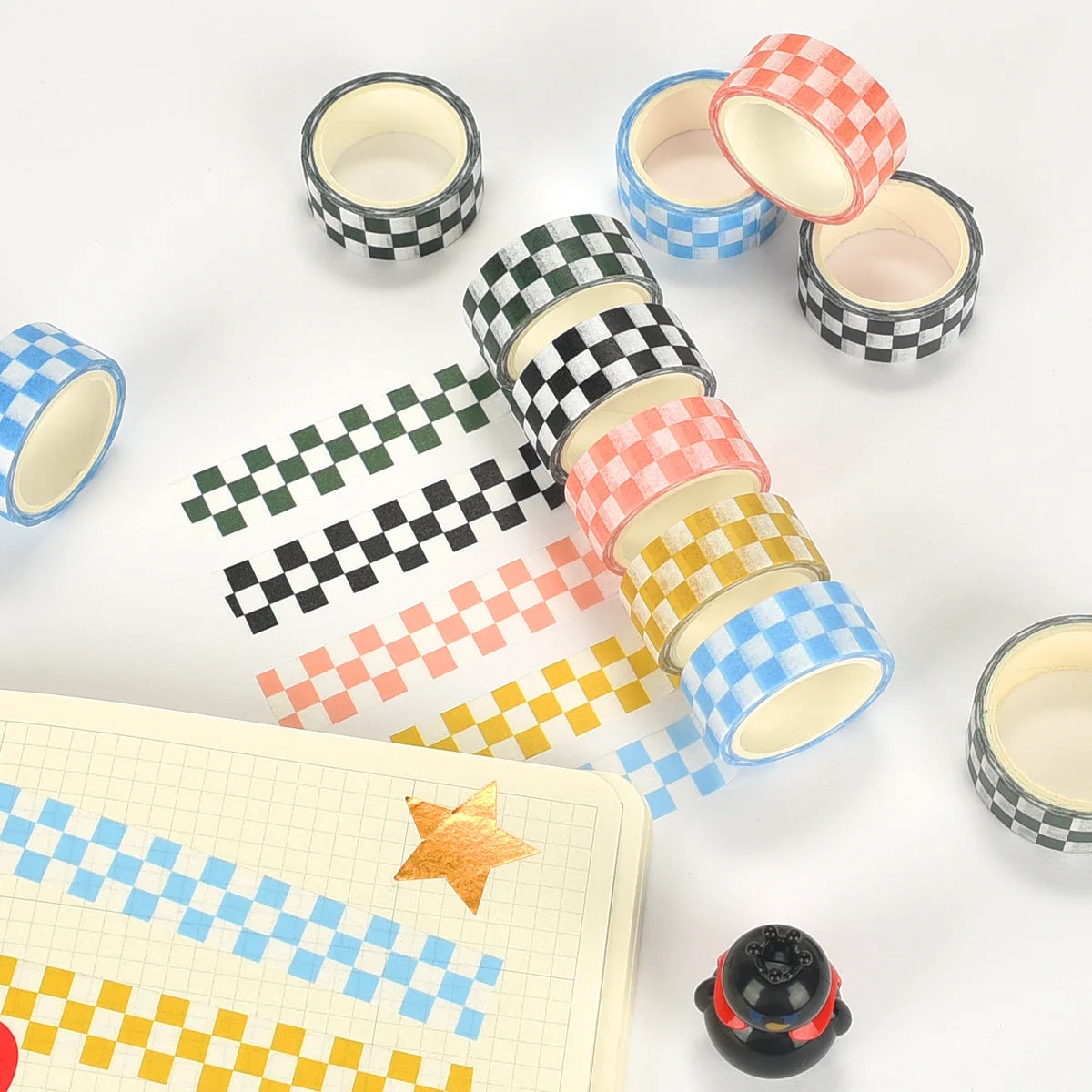 Black and White Grid Tape Creative Grid Lines Color Basic DIY Bookkeeping Decorative Material Stickers Washi Tape Kawaii 3M