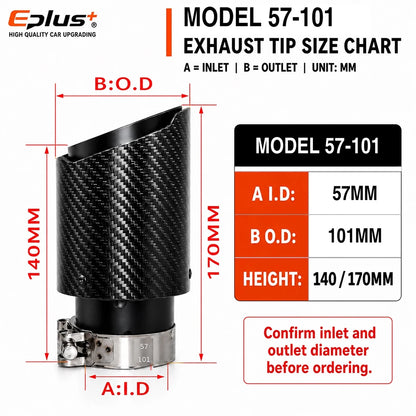 Universal Glossy Carbon Fiber Car Exhaust Muffler Tip Clamp‑On Straight Exhaust Pipe Mufflers Nozzle Straight Stainless Black