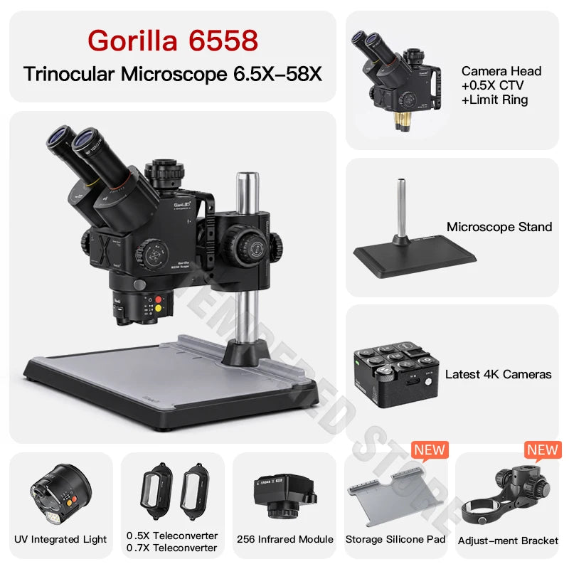 Qianli Gorilla 6558 Trinocular Microscope 6.5X-58X Zoom Industrial Thermal 4K Camera For Mobile Phones Motherboard Repair Tools
