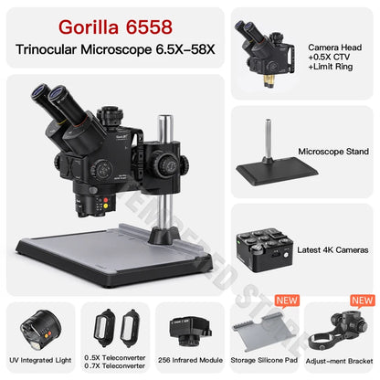 Qianli Gorilla 6558 Trinocular Microscope 6.5X-58X Zoom Industrial Thermal 4K Camera For Mobile Phones Motherboard Repair Tools