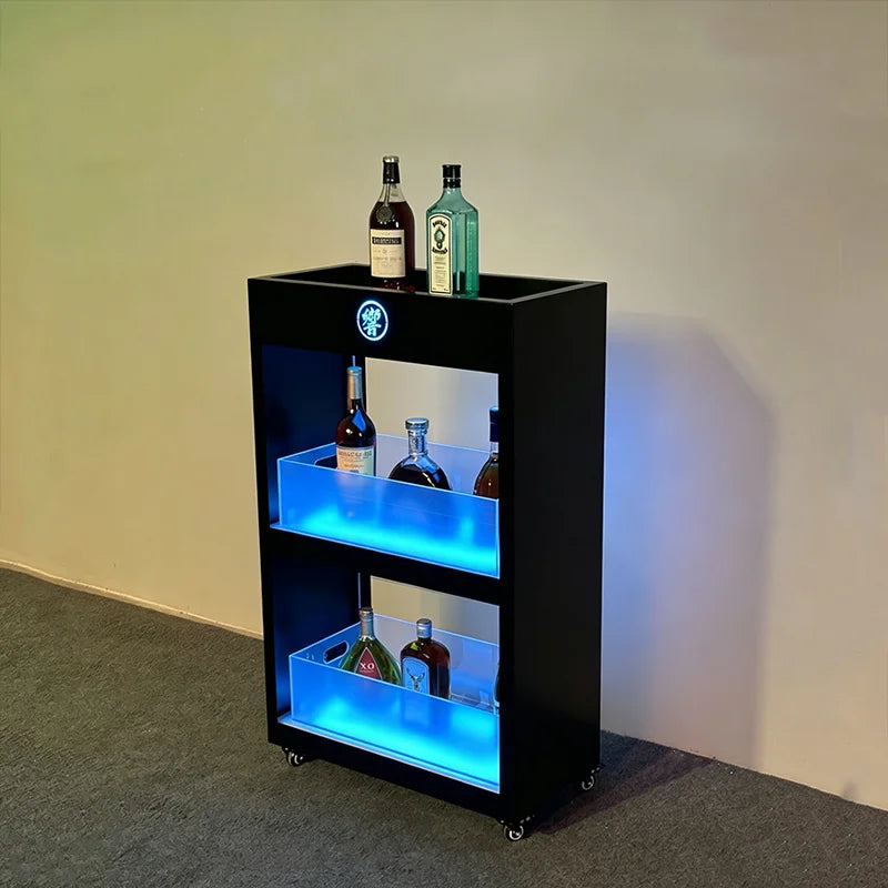 Mobile Stainless Steel LED Champagne Wine Rack Bar Lighting Import Liquor Display Cabinet Pub Liquor Display Cabinet