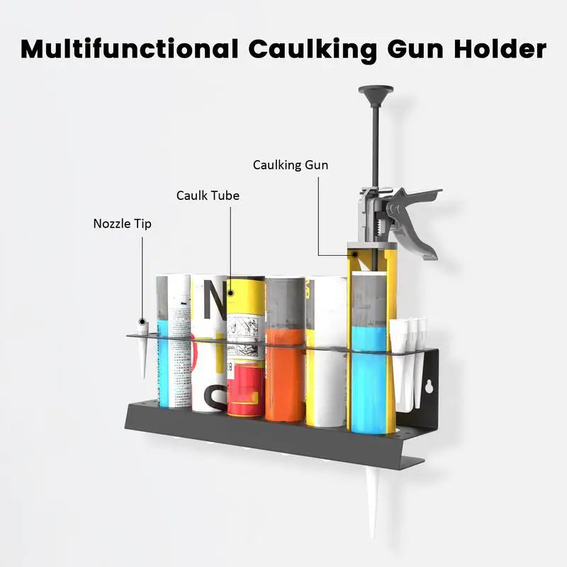 Caulking Gun And Tube Holder Wall Mounted Hand Caulk Tools Storage Rack Holds 6 Tubes And Caulking Nozzle Organizer for Workshop