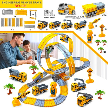 Dinosaur Car Track Set Magic Climbing Flexible Rail Engineering Car Educational Track Car Train Blocks Toys Birthday Gift