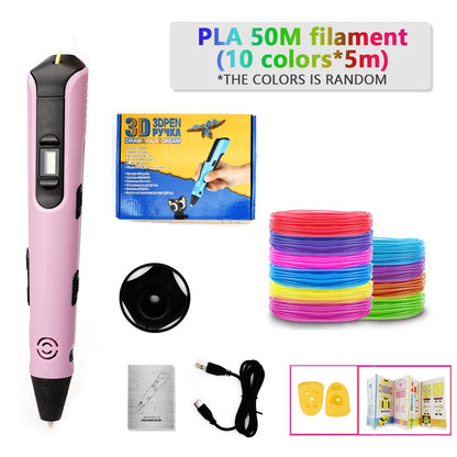 3D Printing Pen for Kids Safe Design LCD Display, DIY Drawing, Holiday Birthday Gift, ABS PLA Educational Intellectual Toy