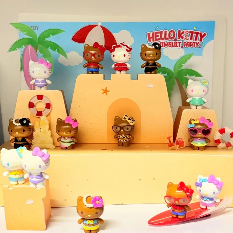 New Hello Kitty Swimsuit Party Series Blind Box Cute Mini Beans Doll Car Dashboard Figurine Ornament Surprise Box Birthday Gift
