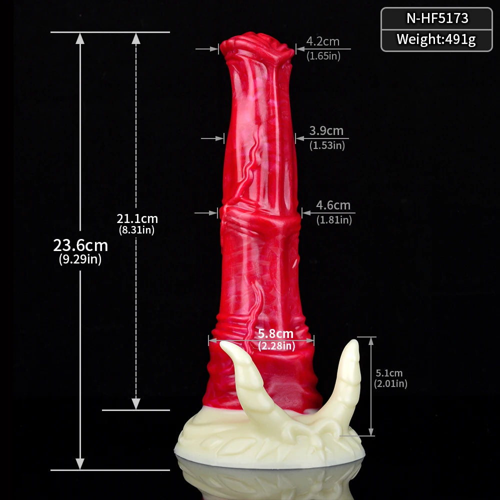 FAAK Colorful Silicone Ribbed Fantasy Horse Knot Dildo with Suction Cup Anal Sex Toys Soft Girthy Huge Fake Penis for Women
