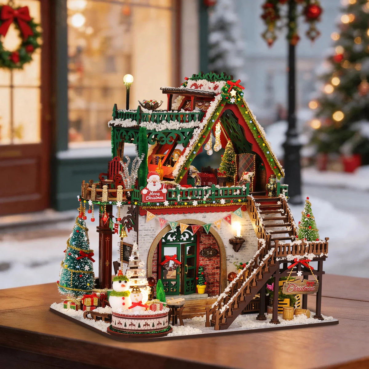 DIY Book Nook Kits, 3D Wooden Bookshelf Insert Decorative Bookend Model Kits ，DIY Winter Christmas Cabin Book Nook Kit