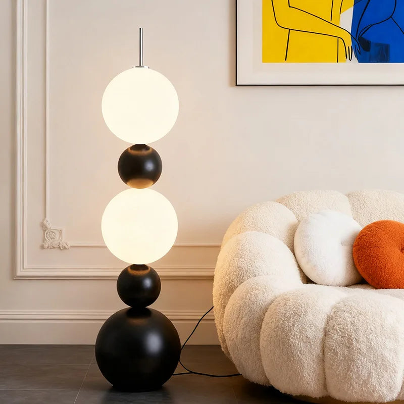 Italian Designer Black Wrought Iron Floor Lamps White Acrylic Ball Lampshade Living Room Bedroom Restaurant Study Standing Light
