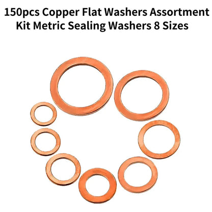 400/300/280/200/100pcs Copper Washers O Ring Copper Gaskets Flat Ring Seal Kit M5 Seal Combination Kit for Oil Pan Plugs