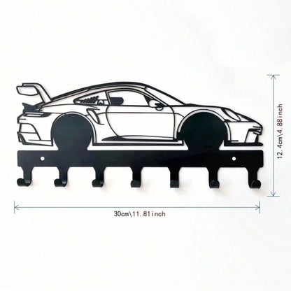 Black Racing Car Metal Wall Art Key Holder, Waterproof Rustproof Heavy Duty for Home Garage Decor Gift