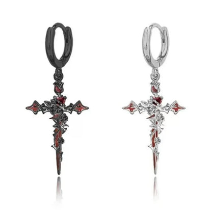 Punk Thorn Rose Cross Earrings Sweet Cool Dark Style Earring Pendant Necklace Party Halloween Jewelry