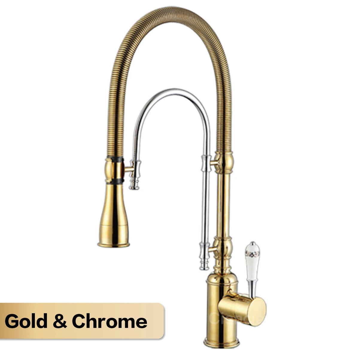 AITANA Luxury Golden Brass Kitchen Faucet with Retro Design, Single Handle Hot and Cold Dual Control 2 Function Sink Mixer