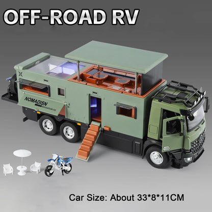 1:18 Off-road RV Diecast Models Alloy Toys Cars Folding Rearview Mirror Doors Opened  with Sound Light Vehices Birthday Surprise