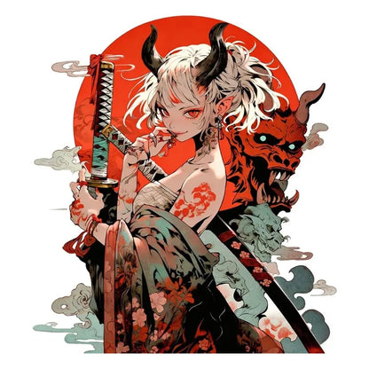 1Pc Japanese Demon Samurai Anime Girl Vinyl Sticker, Waterproof Decal For Car Motorcycle Laptop Window Decor, Holiday Gift