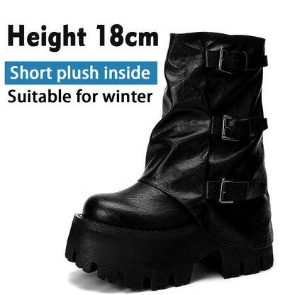 18cm Super Increasing Shoes Women Boots Trend Platform Short Boots Cool Girls Black Punk Booties 14cm Chunky Shoes Ankle Boots