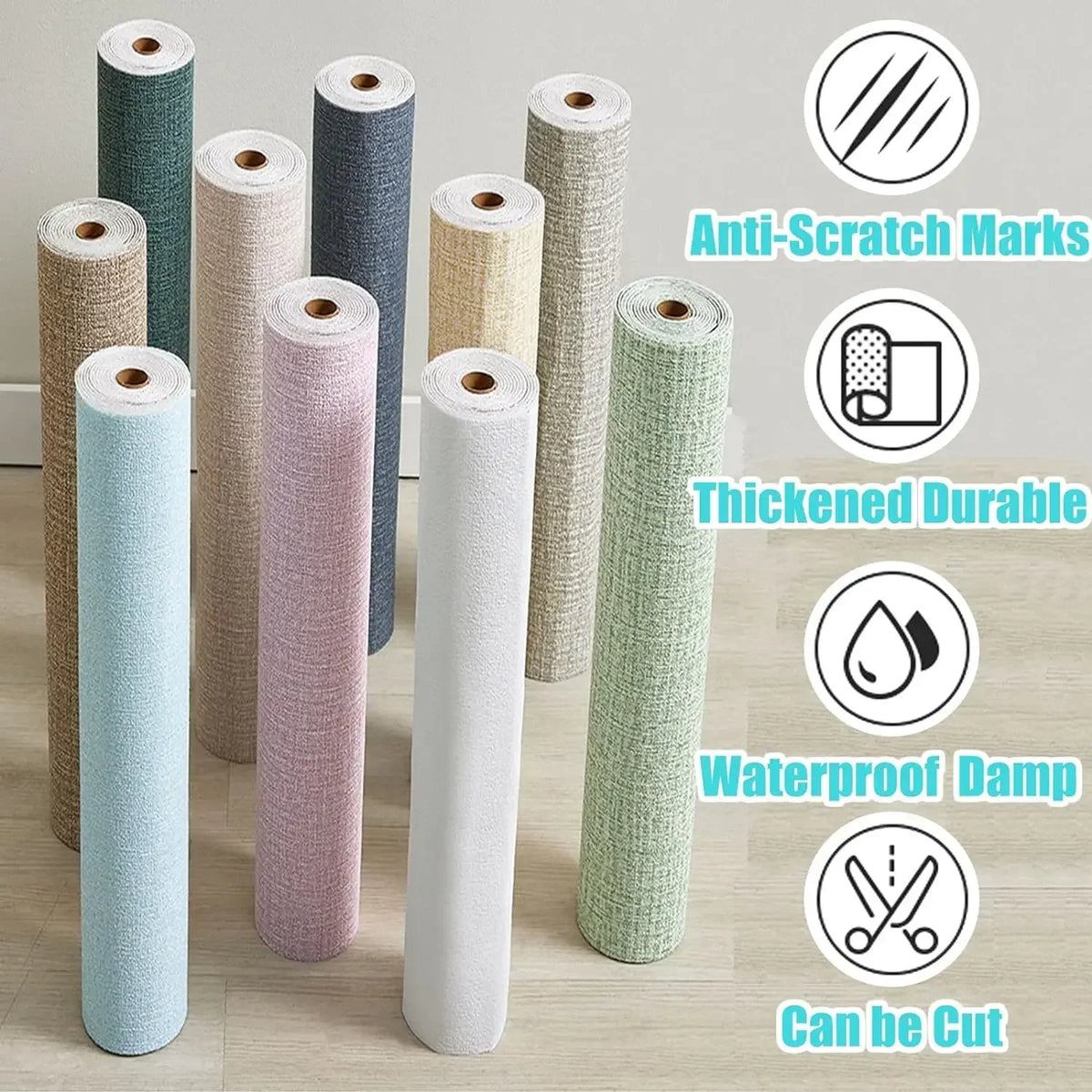 3D Linen Wall Paper Self-Adhesive Bedroom Warm Background Wallpaper Household Decor Waterproof Moisture-Proof Foam Wall Sticker