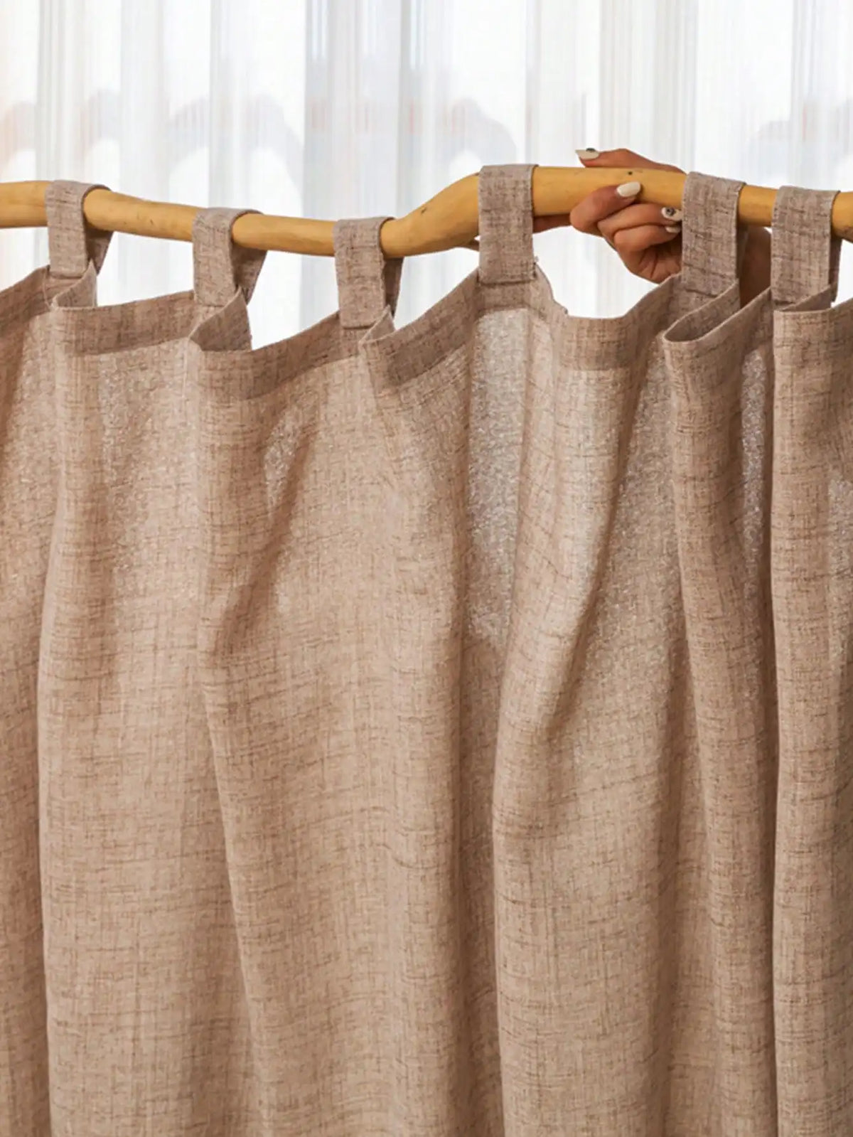 Japanese cotton and linen textured natural wood and linen gauze sling curtains bedroom, living room, balcony gauze curtains