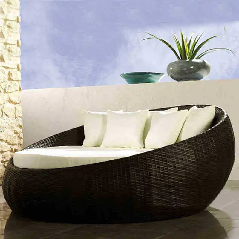 HYS outdoor rattan large round bed garden courtyard balcony bed recliner leisure creative lazy rattan chair sofa bed furniture