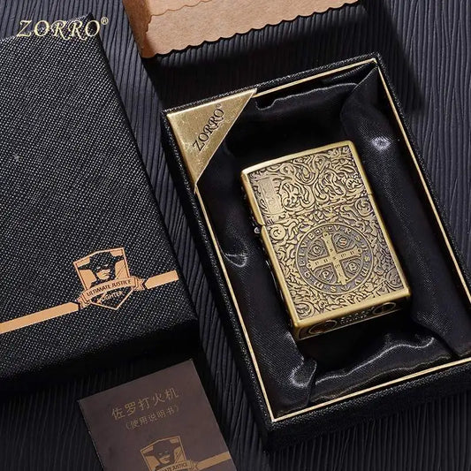 Zorro Constantine Windproof Kerosiene Lighter, Embossed Craftsmanship Retro Old-fashioned Grinding Wheel Lighter, Gift for Men