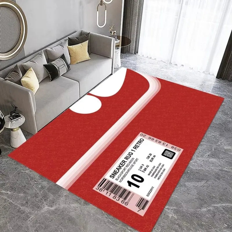 VIKAMA Trendy Shoe Box Print Living Room Rug, Street-Style Non-Slip Washable Floor Mat, Home Decor for Gaming Rooms and Bedrooms