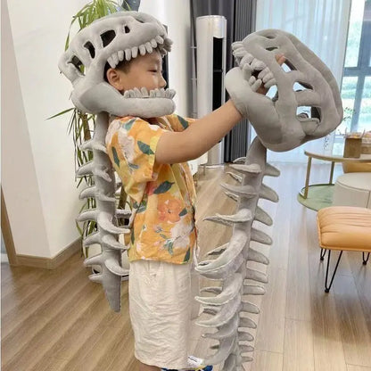 90/120cm Realistic Dinosaur Skeleton Costume Set Funny Headgear Cosply Dress Up Halloween Clothing Plush Toys Creative Gifts
