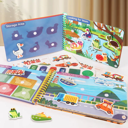 Children Quiet Busy Book 4 Themes Cartoon Travel Sticker Books Kids DIY Sticker Educational Game Montessori Paste Book Toy Gifts