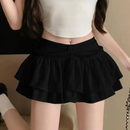 Sweet Cool Kawaii Y2K Puff Mini Skirt Women's Plaid High-Waist Lace Patchwork Bow Casual Dating Skirt  Lolita School Performance