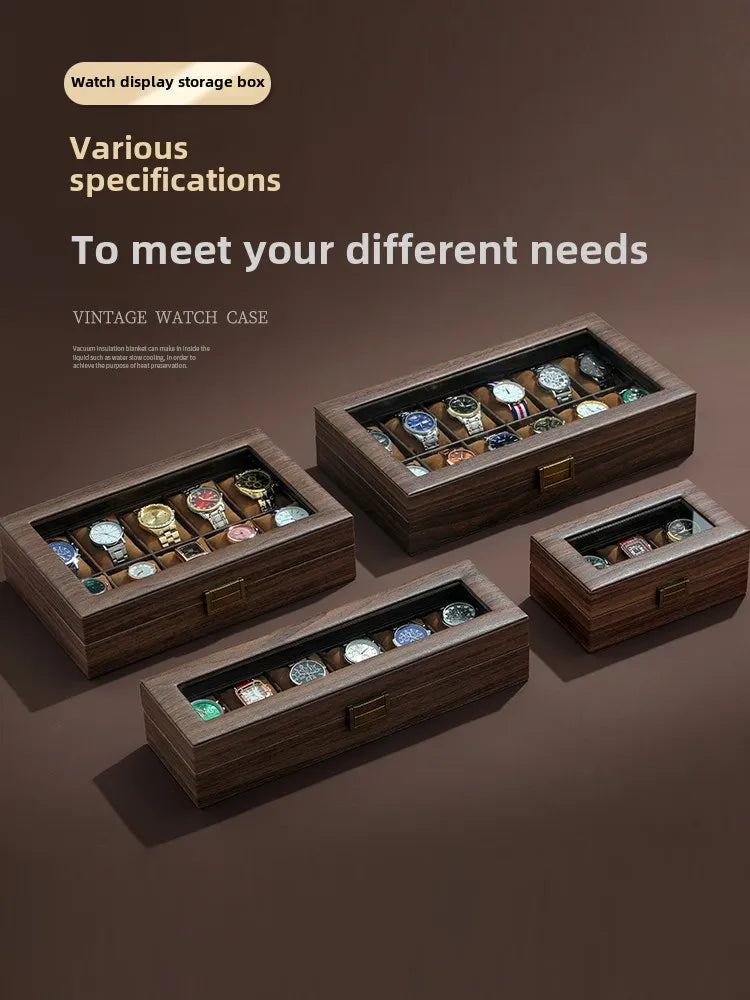 Luxury Wooden Grain Leather Watch Case High-Capacity Storage Multi-Watch Jewelry Organizer for Home