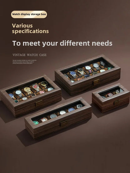 Luxury Wooden Grain Leather Watch Case High-Capacity Storage Multi-Watch Jewelry Organizer for Home