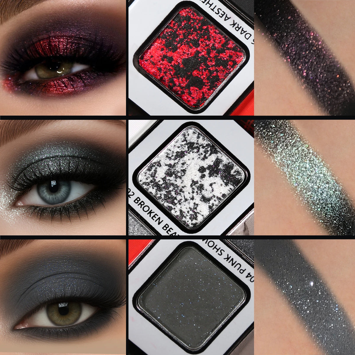 Goth Makeup Gray Black Eyeshadow Palette, Grunge Smokey Eye Eyeshadow Palette Highly Pigmented, Blendable Chrome Glitter Silver