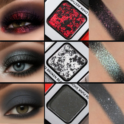 Goth Makeup Gray Black Eyeshadow Palette, Grunge Smokey Eye Eyeshadow Palette Highly Pigmented, Blendable Chrome Glitter Silver