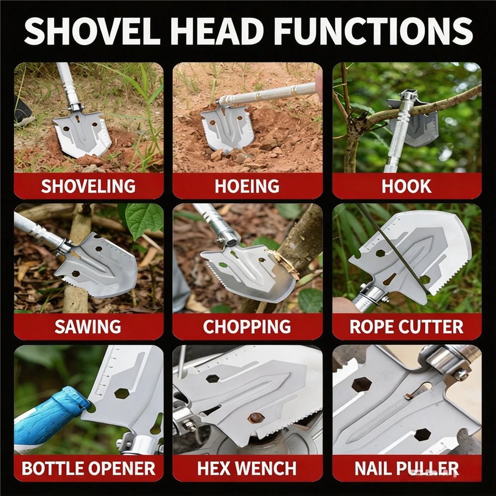 Multifunctional Folding Camping Shovel, Portable Military‑Style Survival Spade for Outdoor Camping Hiking Car Emergency