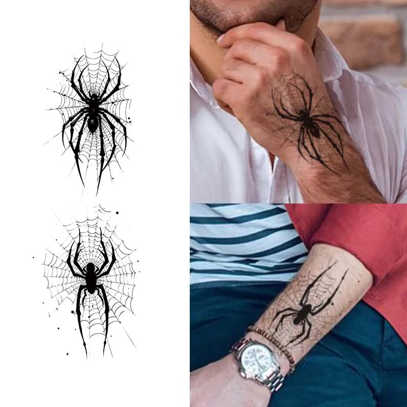 4pcs Realistic Spider Waterproof Temporary Tattoo for Hand Back and Neck, Lasting 1-2 Weeks, Semi-Permanent Fake Tattoo