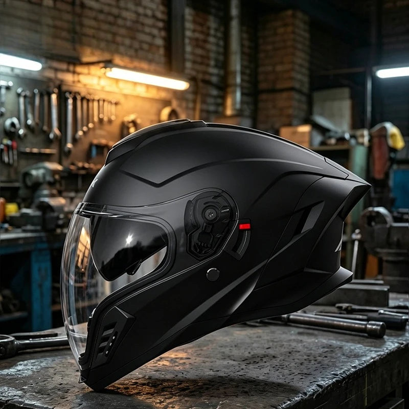 New Motorcycle Dual Lens Exposed Face Helmet Men's and Women's Four Season Models Large Tail Wing Motorcycle Full Face Helmet