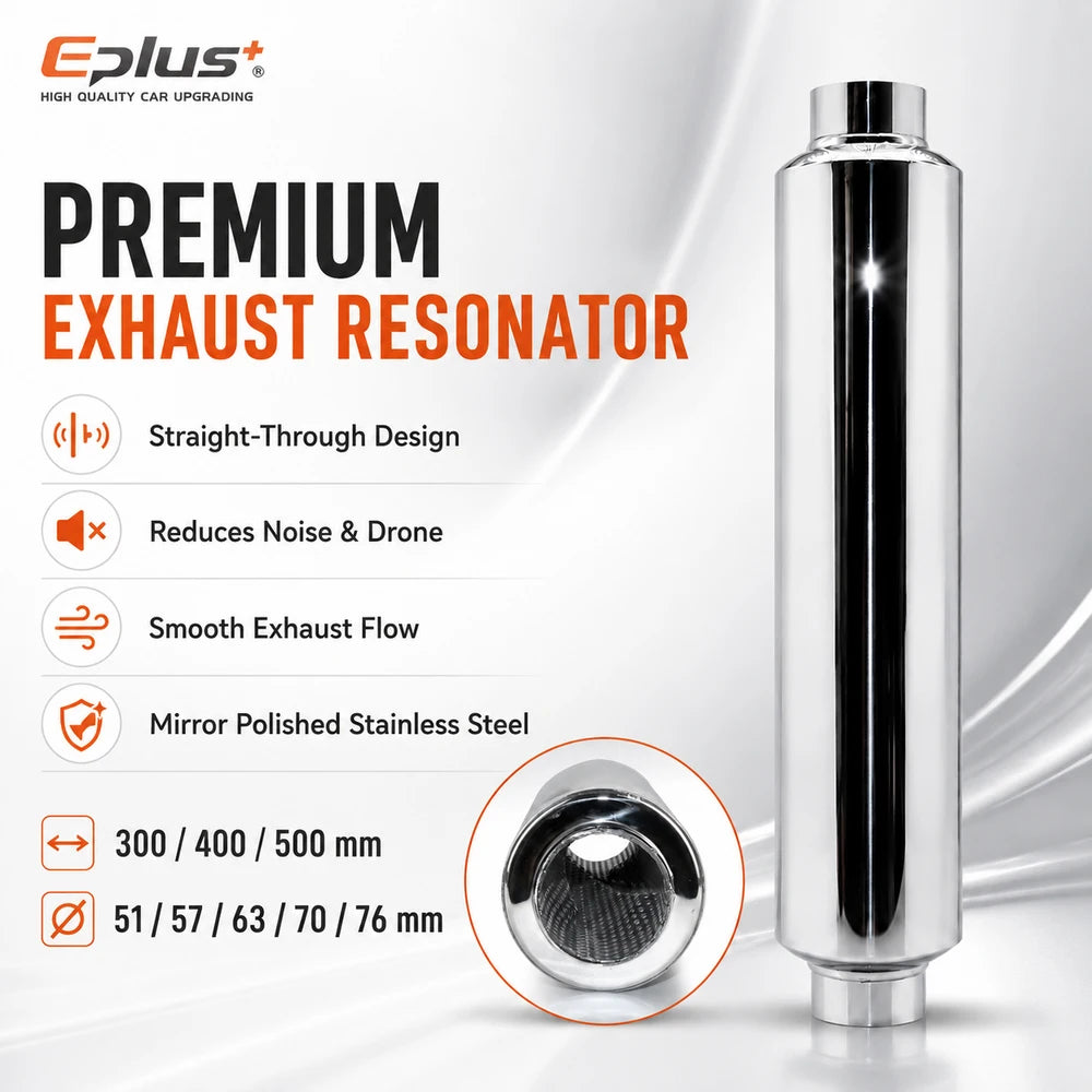 EPLUS Universal Stainless Steel Straight‑Through Car Exhaust Systems Resonator Muffler Middle Pipe Silver O.D 51/57/63/70/76MM