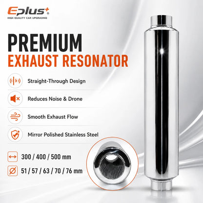 EPLUS Universal Stainless Steel Straight‑Through Car Exhaust Systems Resonator Muffler Middle Pipe Silver O.D 51/57/63/70/76MM