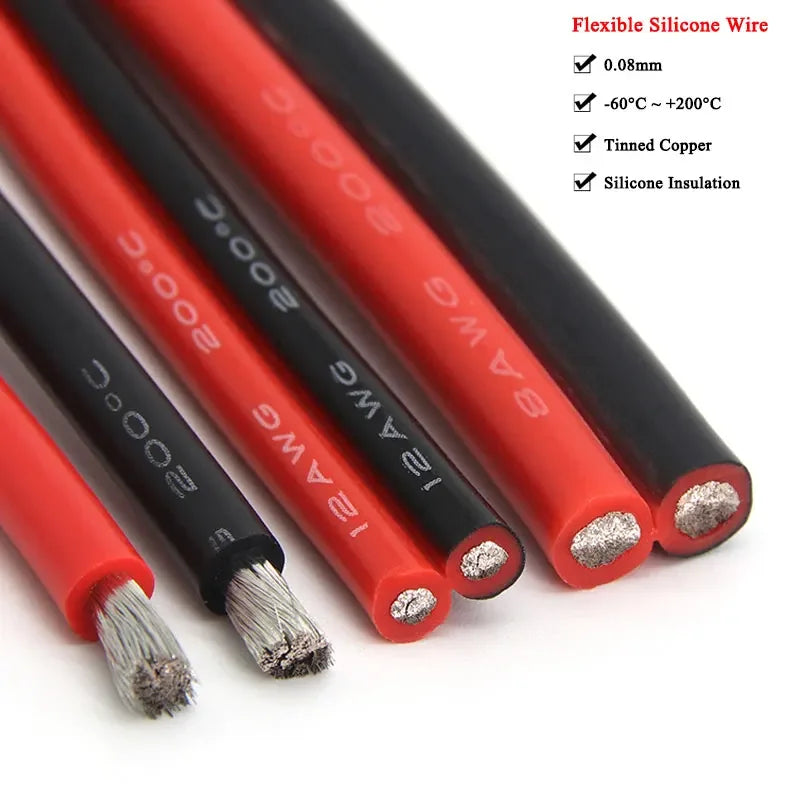 1/5/10m Flexible Silicone Wire 2 Pin or Black Red 30 28 26 24 22 20 18 16 14 12 10 8AWG Automotive Led Lamp Soft Electric Cables