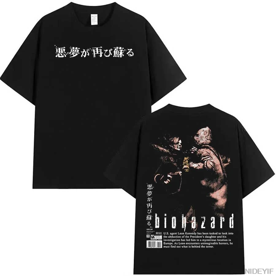 Resident Evil 2 Leon Claire Rpd Station Acid Wash Oversized Cotton T Shirt 2026 Horror Game Graphic Tee for Men Women