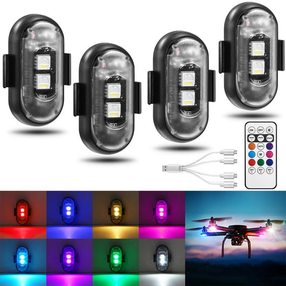 Wireless LED Strobe Lights with Remote Control, 8 Colors Rechargeable Anti-Collision LED Warning Lights for Car Motorcycle Bike