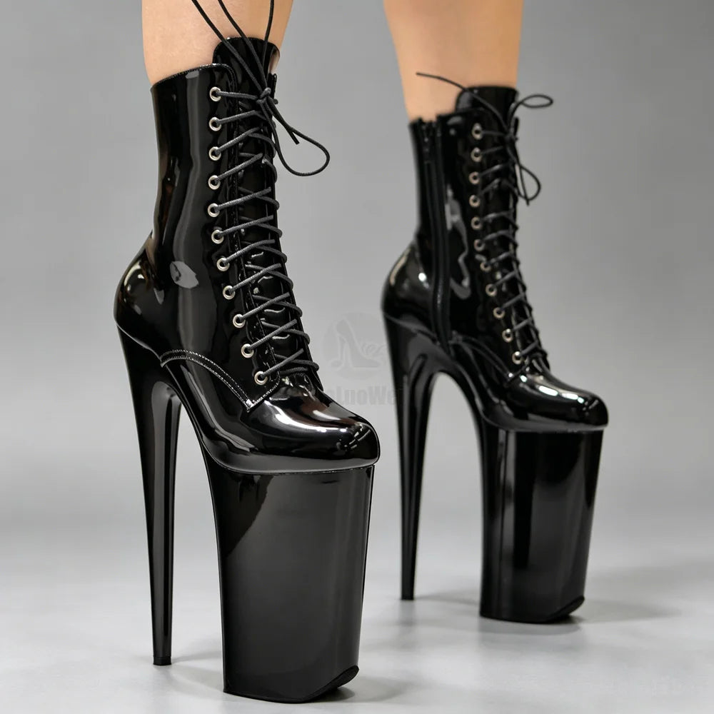 10" Heel And 6 3/4"(26CM) Platform Extreme High Heels Pole Dancing Lace Up Ankle Boots In Stock