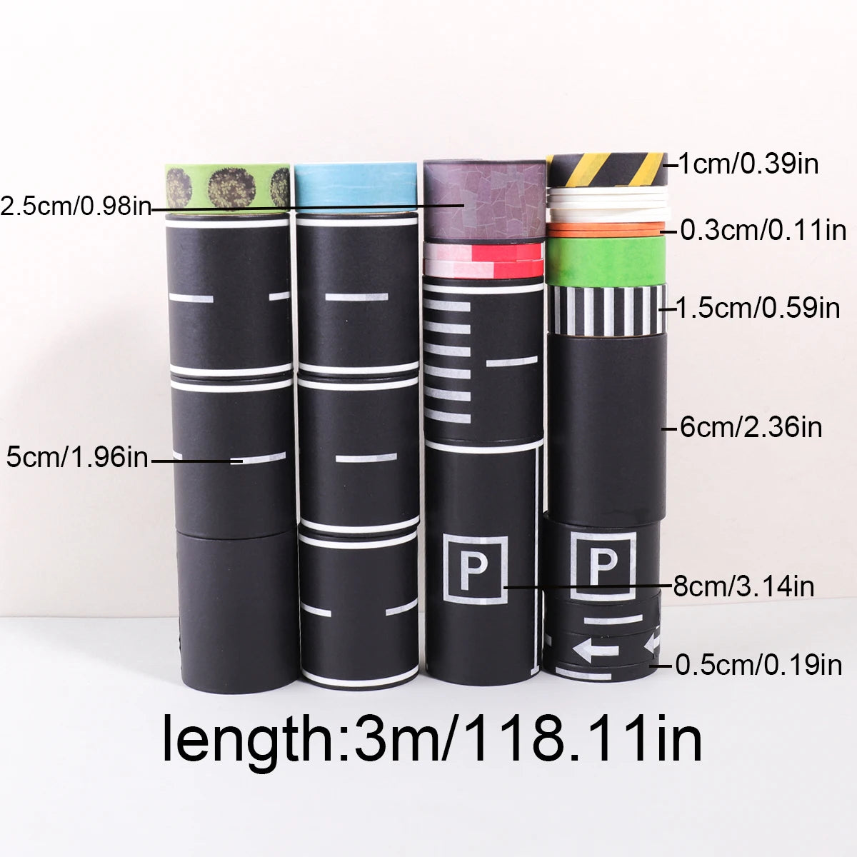 Cartoon Road Track Washi Tape Set: Racing Theme Black Road Stickers Set for DIY Car Game Decoration, Party Supplies,Gift