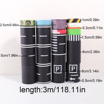 Cartoon Road Track Washi Tape Set: Racing Theme Black Road Stickers Set for DIY Car Game Decoration, Party Supplies,Gift