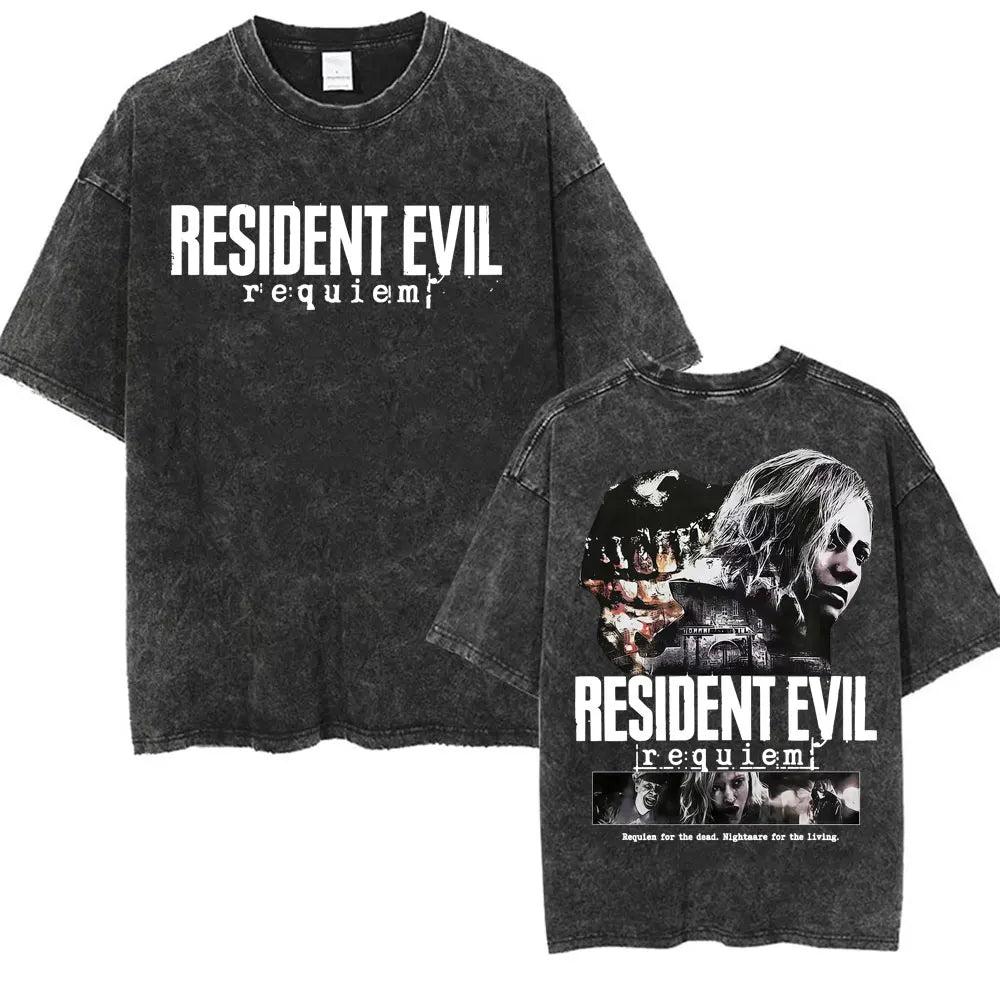 Limited Resident Evil Requiemm Anime T Shirt Men's Clothing Gothic Vintage Washed T Shirts Summer Tops O-Neck T-shirt Streetwear