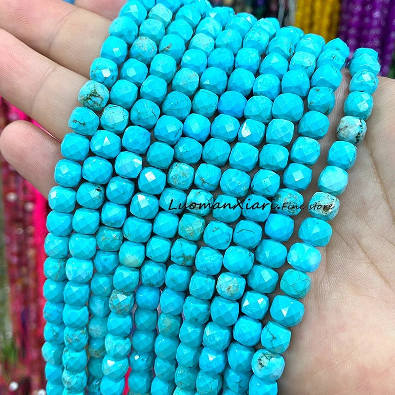 Natural Stone 7-8MM Faceted Square Lapis Lazuli Loose Cube Spacer Beads for Jewelry Making Diy Earrings Bracelets Accessories