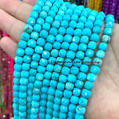 Natural Stone 7-8MM Faceted Square Lapis Lazuli Loose Cube Spacer Beads for Jewelry Making Diy Earrings Bracelets Accessories