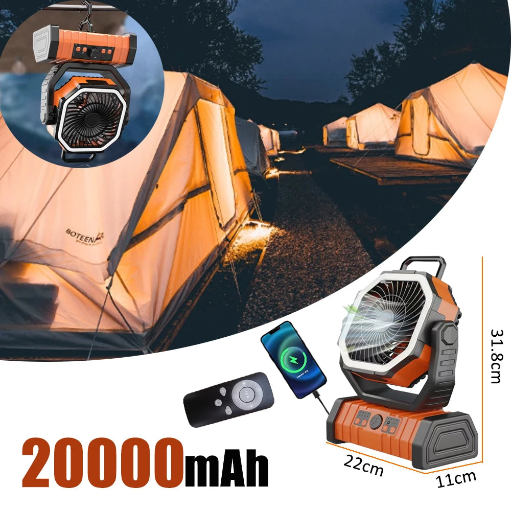 Multifunctional Outdoor Camping Fan 6L Water Tank Spray , Lighting, Hook, Cool Mist Spray, Remote Control, for Hot Summer Nights