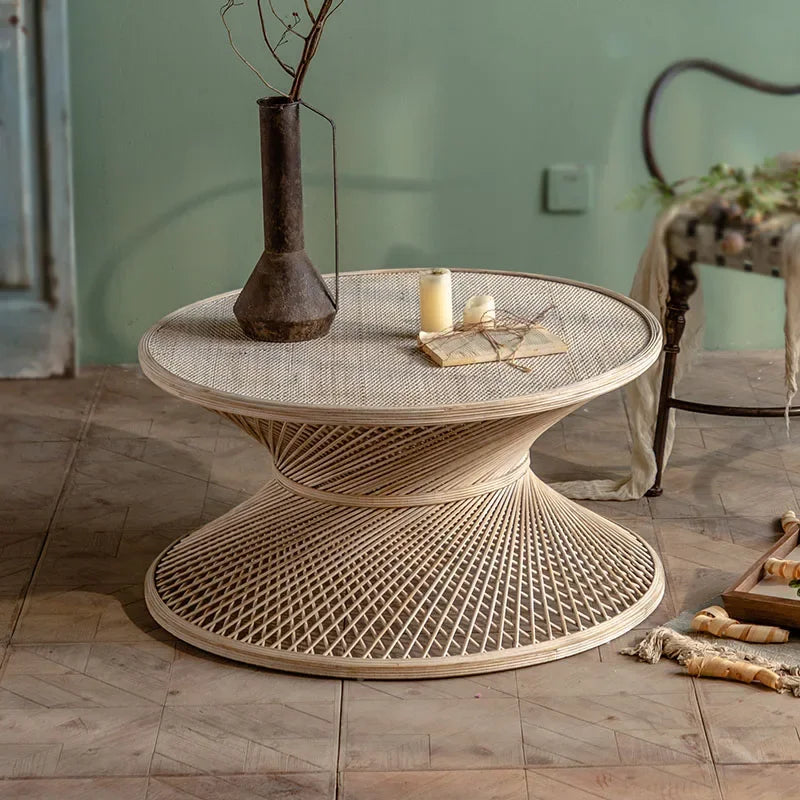 Retro Style Woven Small Round Table B&B Hotel Lobby Side Table Modern Simple Rattan Small Coffee Table Furniture Living Room
