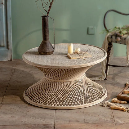 Retro Style Woven Small Round Table B&B Hotel Lobby Side Table Modern Simple Rattan Small Coffee Table Furniture Living Room